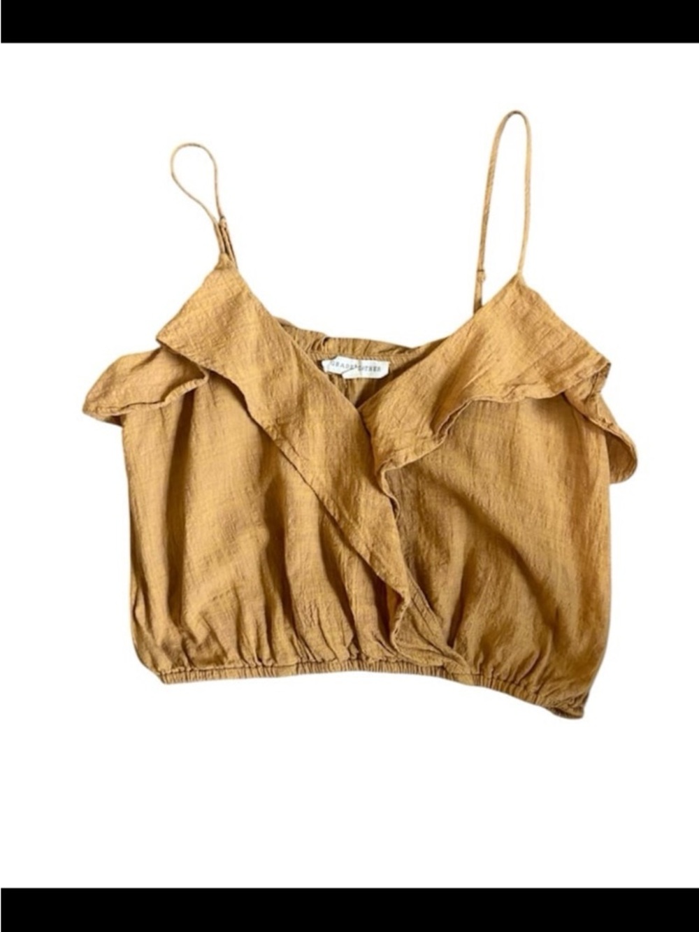 Grade & Gather 100% Cotton Faux Wrap Ruffle Crop Top Camel Gold M